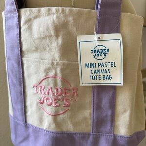 Trader Joe's Limited Edition Pastel Mini Lavender/Purple Canvas Tote Bag